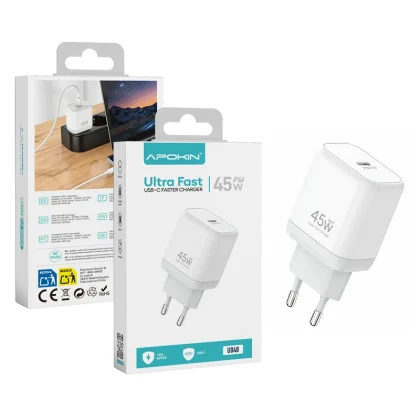 Cargador de Red Apokin USB-C PD 45W Blanco U048