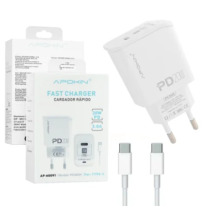 CARGADOR COMPLETO 20W DE CARGA RAPIDA TIPO C APOKIN
